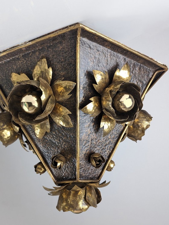 Image 1 of Lámpara de techo floral de latón estilo Hans Kögl, Alemania, década de 1970.