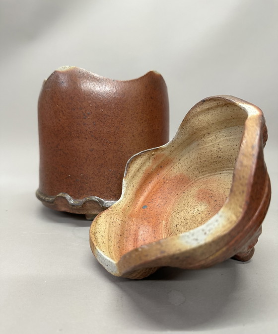 Image 1 of Pot à couvercle sculptural en grès cuit au feu de bois - Hein Severijns - Signé - Unica (28 cm)