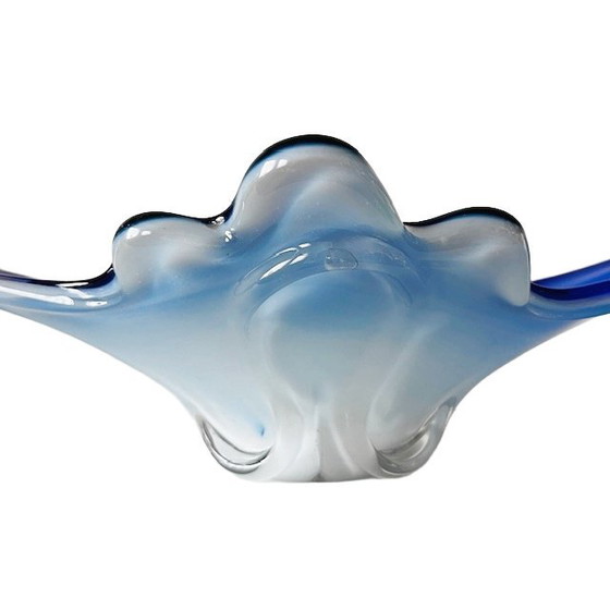 Image 1 of Vintage XL bol en verre de Murano bleu blanc verre clair Mid Century 1970