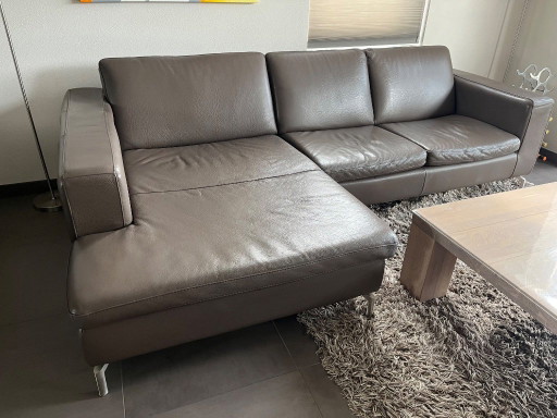 Natuzzi 2-Sitzer-Sofa mit Lounge-Bereich, taupefarbenes Leder – chaises longue, Leather (photo 2 of 18)
