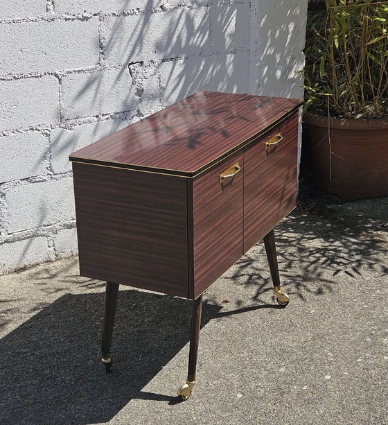 Image 1 of Mid-Century Formica Bar Trolley - Bar Cabinet - Mahogany Style - 60s
