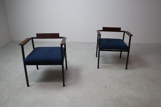 Image 1 of  Pair of Postmodern armchairs in steel and mahogany, 1970s