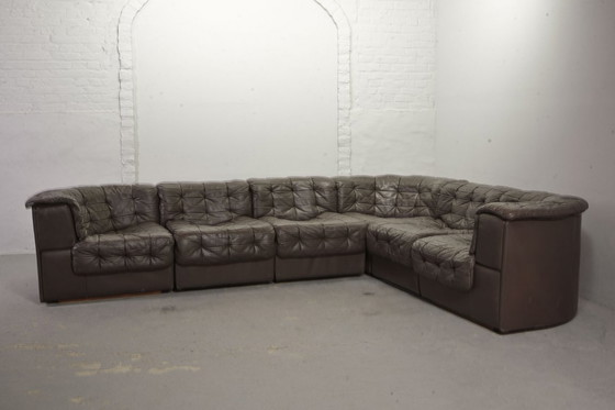 Image 1 of Excellent Mid-Century De Sede DS11 Patched Seal Brown Leather Modular Sofa, 6 Elements. Germany, 1970s.