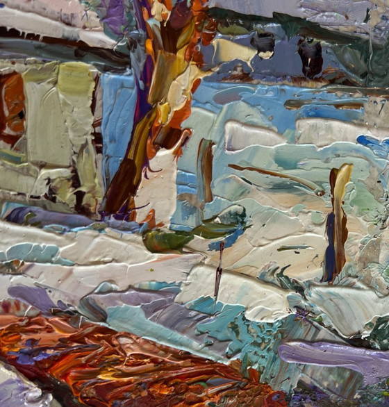 Image 1 of Original Oil Painting Winter Houses Landscape Saturday winter day