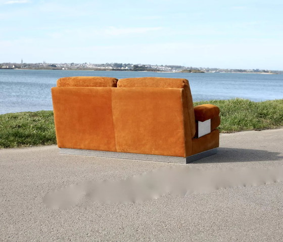 Image 1 of Canapé Orange Cuir Suédé et Acier