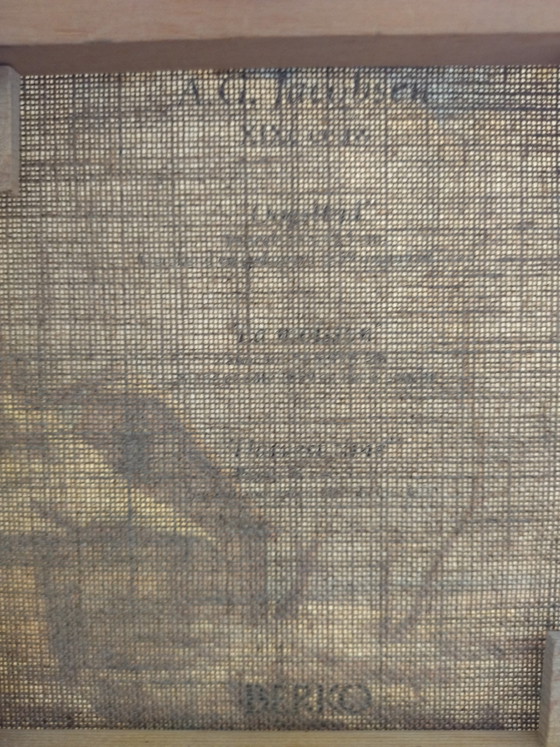 Charmante vintage reproductie van het schilderij "Hollandse winterscène" naar een werk van A.G. Jacobsen. (photo 15 of 15)