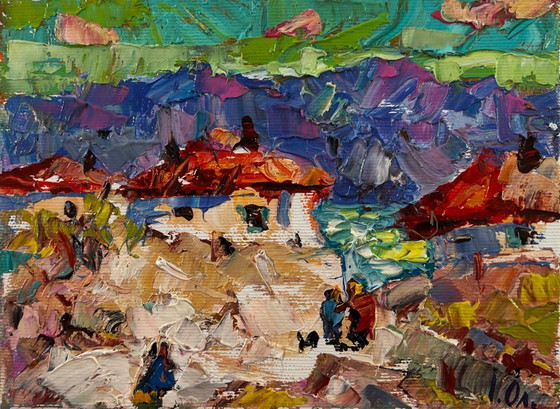 Image 1 of Original Oil Painting Rural Houses Landscape Village Memories