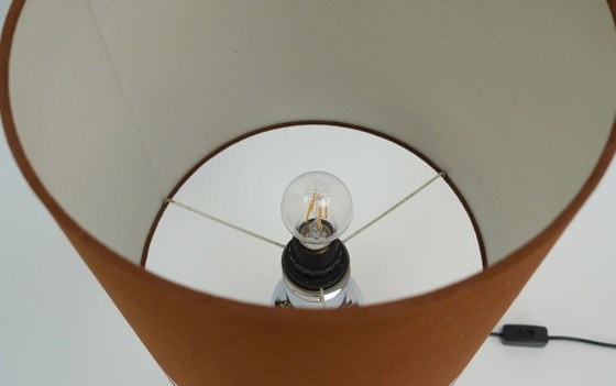 Large 1970s Table Lamp Aro-Leuchten Chrome Base Brown Velvet Lampshade (photo 9 of 11)