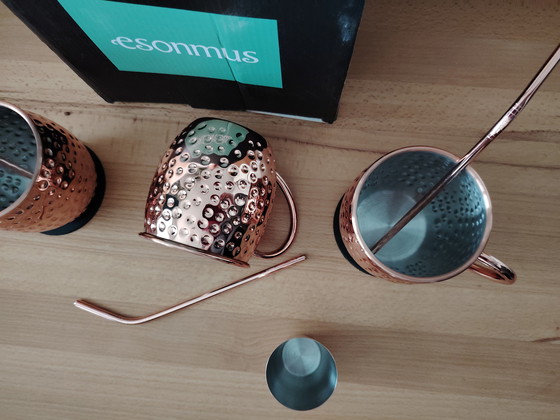 Image 1 of Juego de tazas de cobre Esonmus Moscow Mule, sin usar, con su embalaje original.