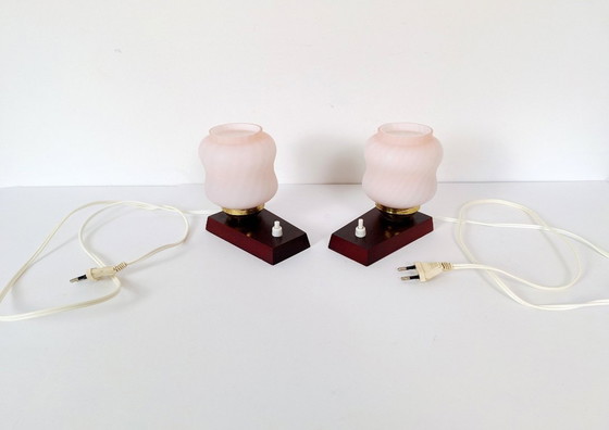 Image 1 of Set of 2 Vintage Night Lights / Pink Bedside Lamps / Pink Night Lamps / Retro Light / Emi Poljcane Lamps / Made in Yugoslavia