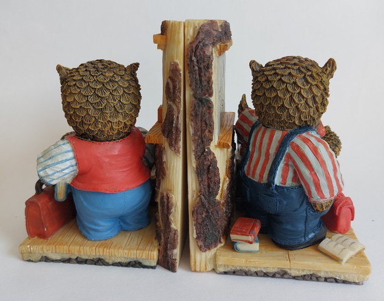 Image 1 of Serre-livres hibou vintage en résine peinte à la main