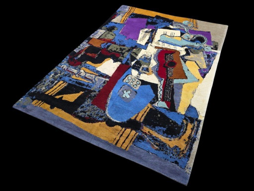 Handgeknoopt wollen tapijt – Pablo Picasso Gitaar Kubisme Kunst, 260x190cm – vloerkleden en tapijten, Wool (photo 2 of 10)
