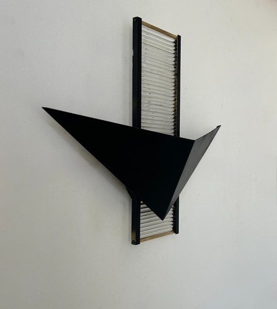 Image 1 of Lampada da parete postmodernista d'epoca, metallo e vetro, Francia 1980