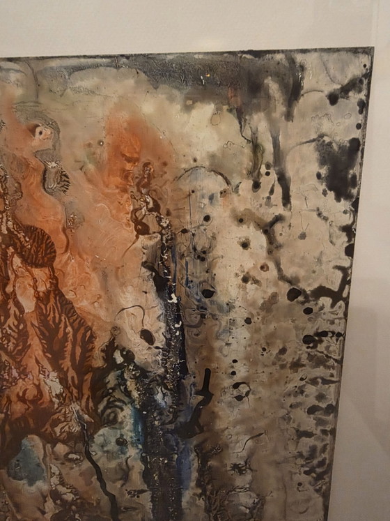 Dries Van den Broeck (1923-1995), Original Abstract Material Work (1992), Art, Glass, Paper, Beige (photo 10 of 13)