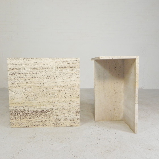 Image 1 of Ensemble de 2 tables basses en travertin, Up and Up, années 1970