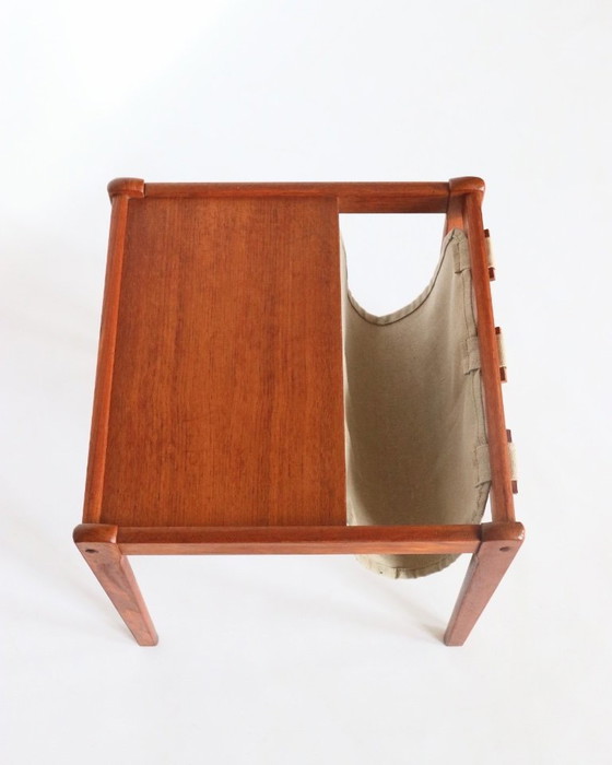 Image 1 of Vintage Danish side table teak magazine rack reading tray