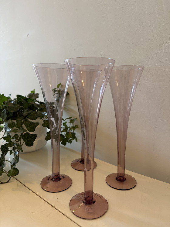 Image 1 of Set van 4 Italiaanse amethist flutes Italiaan barware 