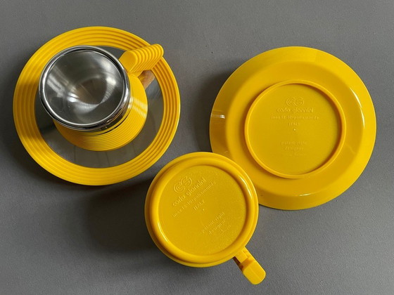 Image 1 of Service à café expresso Carlo Giannini des années 1970, modèle "Star Trek Enterprise". Acier inoxydable et polyamide jaune. Rare