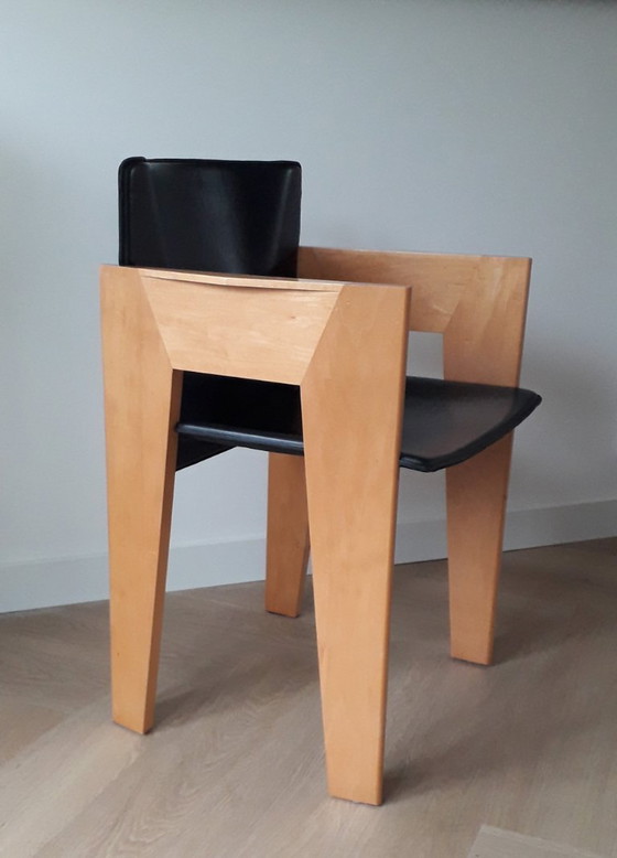 Image 1 of Arco Dining Chair design wooden leather chair Arnold Merckx