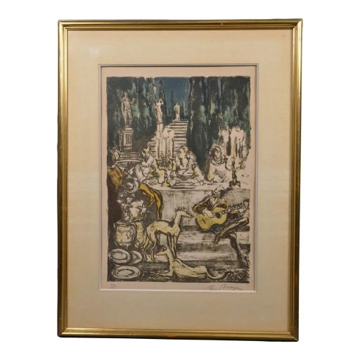 1980er Yves Brayer „Le Banquet“ Signierte & nummerierte französische Farblithographie