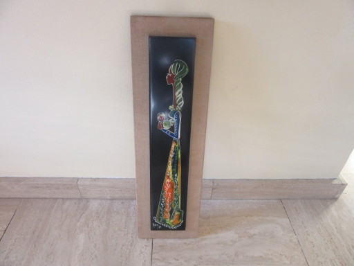 Placa de cerámica para colgar en la pared con la imagen de una madre y su hijo, estilo moderno de mediados de siglo, firmada por
