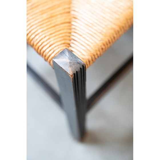 Image 1 of Pair of vintage low bedroom chairs in ash and woven rice straw, Italy 1960