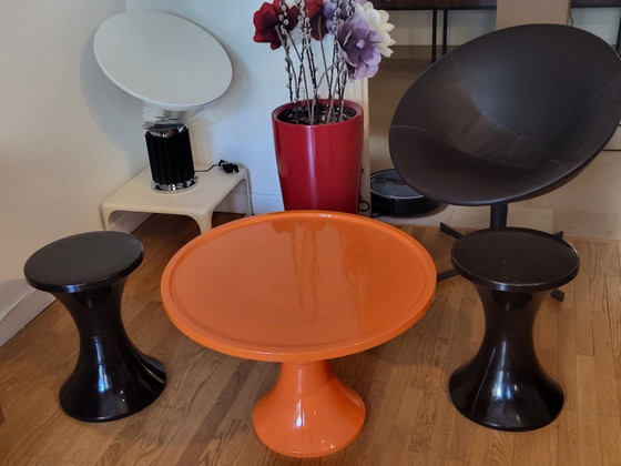 Image 1 of Tisch und Hocker Set "Tam Tam " Stamp Nurieux von Henry Massonnet Frankreich 1970