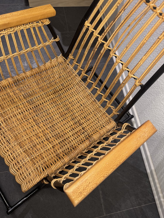Rare Mid-Century Rattan Rocking Chair - Attributed to Alan Fuchs for ÚLUV, Czechoslovakia, 1960s – Metal (photo 8 of 13)