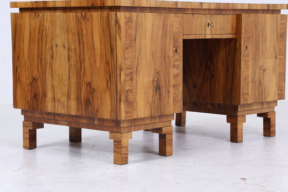 Image 1 of Art Déco desk 1920s original | Antique walnut office desk | Vintage wooden executive desk | #05-18