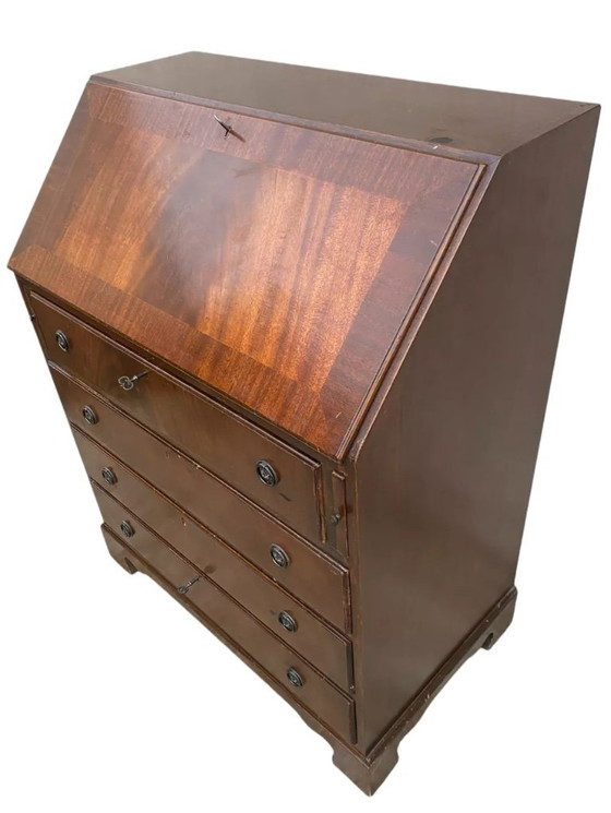 Image 1 of Scrivania da ufficio inglese in mogano con 6 cassetti