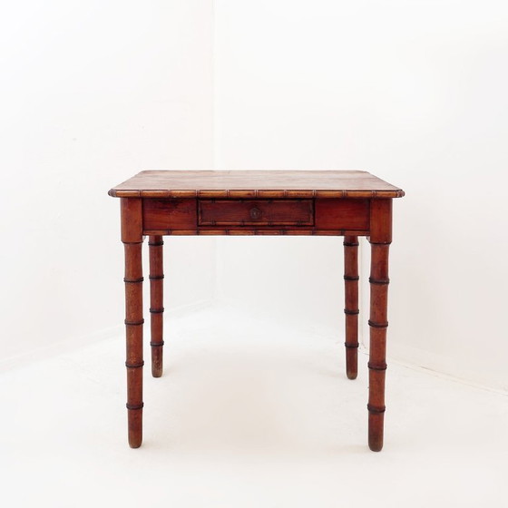 Image 1 of French desk in pine with a bamboo-like finish - Early 20th century