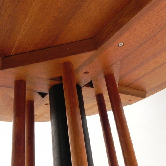 Image 1 of Vintage teak table with 6 narrow and 1 wide style, 1980s