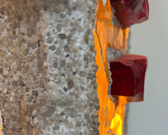 Image 1 of Applique da parete vintage XL "in vetro colorato" in cemento e vetro, Svezia 1950