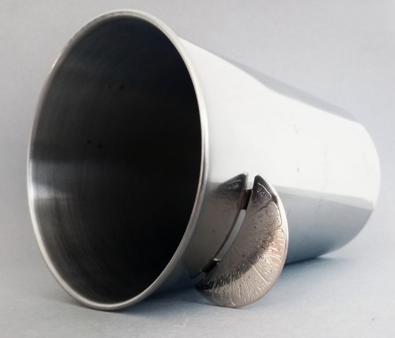 Image 1 of Brutalistische/modernistische stalen ijsemmer met koperen handvatten, circa 1970