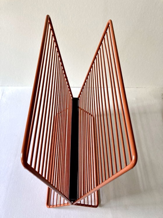 Image 1 of Wire metal magazine rack with triangular compartment, 1950s