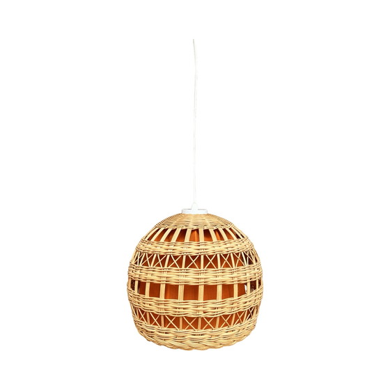 Image 1 of Ceiling lamp with wicker shade, Poland 1960s