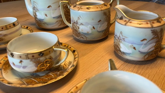 Servizio da tè giapponese in porcellana, Hand Painted Nippon - Inizio XX secolo, Stoviglie, Crema (foto 13 di 16)