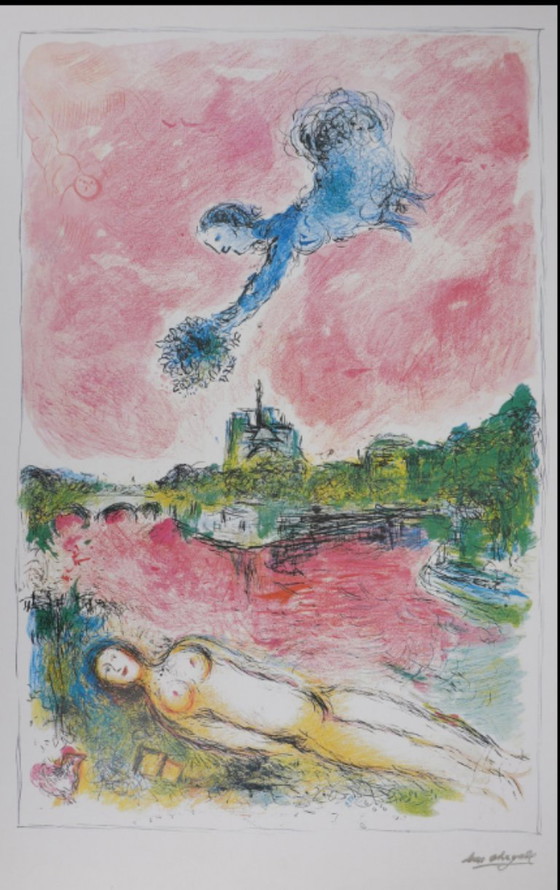 A poetic masterpiece, dreamlike original litograph of Marc Chagall 1981. – Lithographs & prints, Canvas (photo 2 of 9)