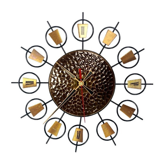 Image 1 of Horloge murale en métal et laiton à motif soleil, style moderne du milieu du XXe siècle, Allemagne, années 1960