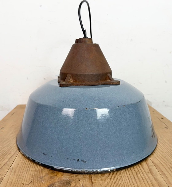 Image 1 of Industrial Grey Enamel and Cast Iron Pendant Light, 1960s