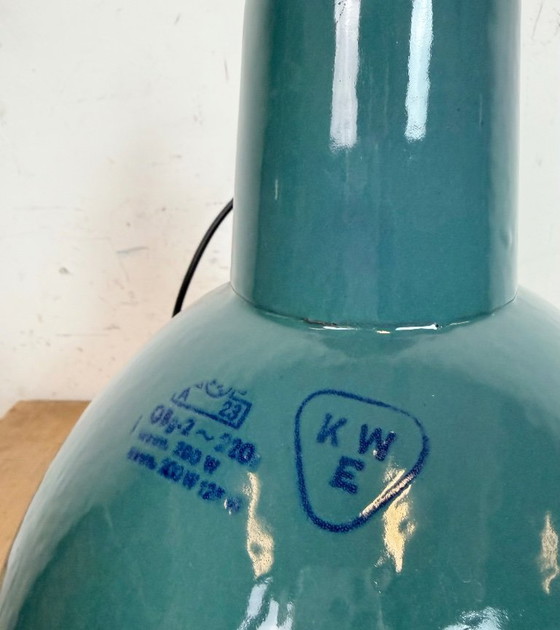 Image 1 of Industriële hanglamp van petroleum-email, jaren 60