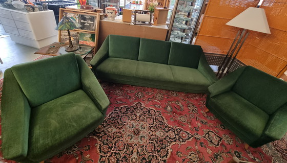 Image 1 of Bankstel in mid-century design uit de jaren 60/70 - Set van 3, groen