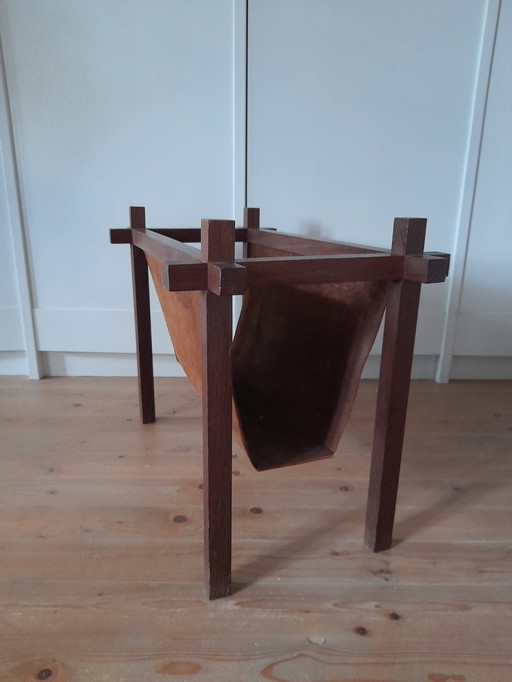 Danish magazine rack Skjøde Skjern teak and suede