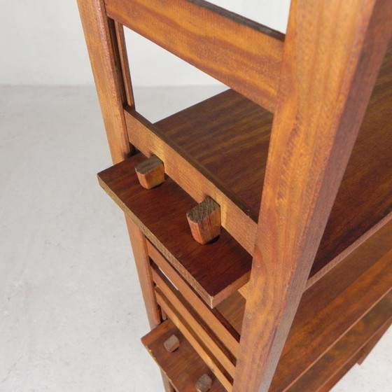 Dismountable wooden bookshelf, etagere, 1960s, Shelving unit, Brown, Vintage (photo 14 of 15)