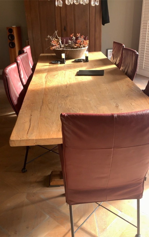 8x Montis Chaplin fauteuils en cuir rouge foncé