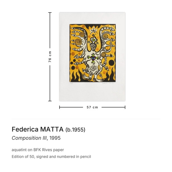Composition III, aquatinte signée par Federica Matta, 1995 – Lithographies et sérigraphies, Paper (photo 3 of 5)