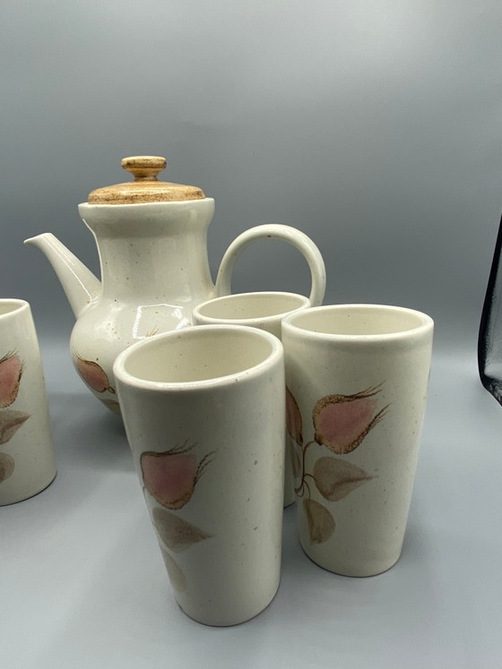 Salins France aardewerk koffieservies – koffiepot en 6 kopjes – roze bloemendesign – Cork (photo 3 of 12)