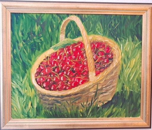 Décoration murale - Ecole Française - Panier de cerises
