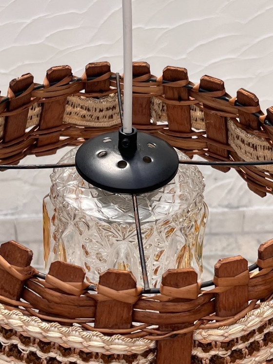 Image 1 of Wood and wicker hanging lamp
