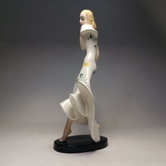 Goldscheider - Claire Weiss - Skulptur, Art Deco Dame im langen Kleid - 28,5 cm - Porzellan (photo 5 of 35)